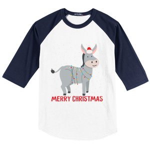 Cute Donkey Christmas Tree Lights Xmas Holidays Funny Gift Baseball Sleeve Shirt