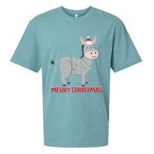 Cute Donkey Christmas Tree Lights Xmas Holidays Funny Gift Sueded Cloud Jersey T-Shirt