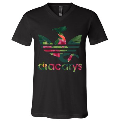 Cool Dracarys Dragon With Stripes V-Neck T-Shirt
