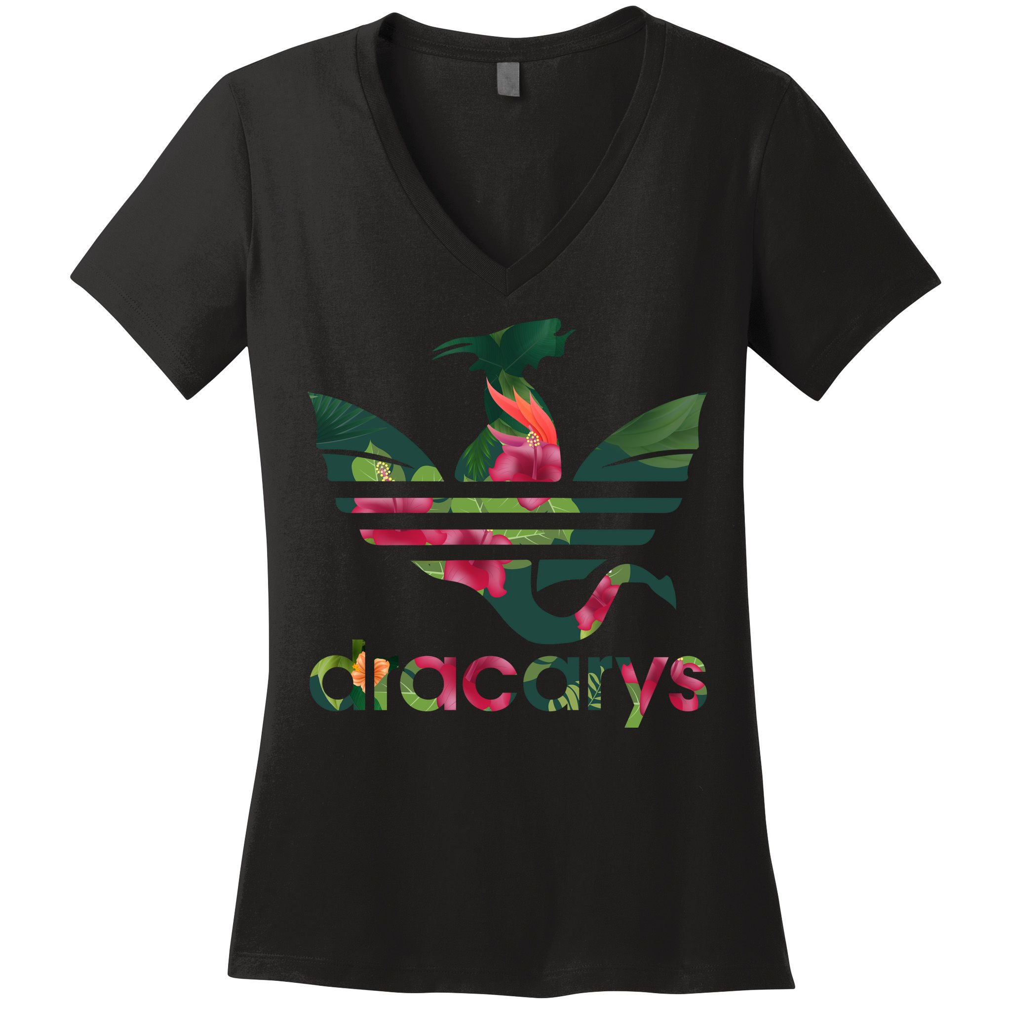 Cool Dracarys Dragon With Stripes Women's V-Neck T-Shirt