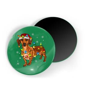 Cute Dachshund Dog Santa Christmas Tree Lights Pajama Xmas Magnet