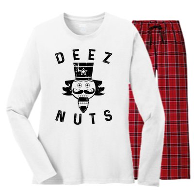 Crazy Dog Deez Nuts Funny Women's Long Sleeve Flannel Pajama Set 