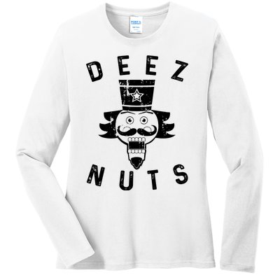 Crazy Dog Deez Nuts Funny Ladies Long Sleeve Shirt