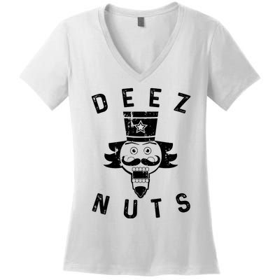 Crazy Dog Deez Nuts Funny Women's V-Neck T-Shirt