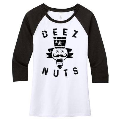 Crazy Dog Deez Nuts Funny Women's Tri-Blend 3/4-Sleeve Raglan Shirt