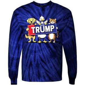 Cat Duck Dog Pets For Trump Tie-Dye Long Sleeve Shirt