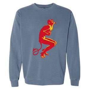 Cool Devil Devil Laughing In Red And Yellow Garment-Dyed Sweatshirt