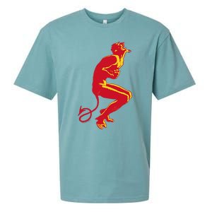 Cool Devil Devil Laughing In Red And Yellow Sueded Cloud Jersey T-Shirt