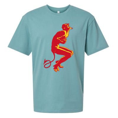 Cool Devil Devil Laughing In Red And Yellow Sueded Cloud Jersey T-Shirt