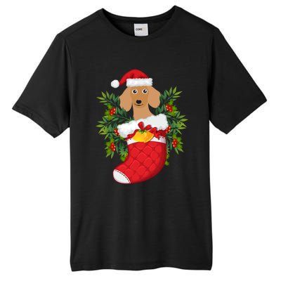 Christmas Daschund Doxie Inside Socks Great Gift Tall Fusion ChromaSoft Performance T-Shirt