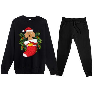 Christmas Daschund Doxie Inside Socks Great Gift Premium Crewneck Sweatsuit Set