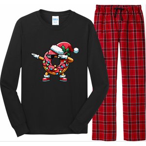 Christmas Dabbing Donut Santa Hat Xmas Lights Dab Long Sleeve Pajama Set