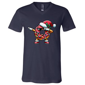 Christmas Dabbing Donut Santa Hat Xmas Lights Dab V-Neck T-Shirt