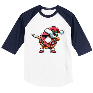 Christmas Dabbing Donut Santa Hat Xmas Lights Dab Baseball Sleeve Shirt