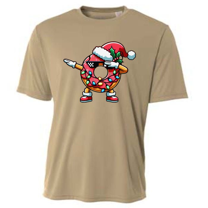 Christmas Dabbing Donut Santa Hat Xmas Lights Dab Cooling Performance Crew T-Shirt