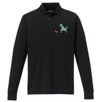 Cute Dachshund Dinosaur Funny Wiener Dog Performance Long Sleeve Polo