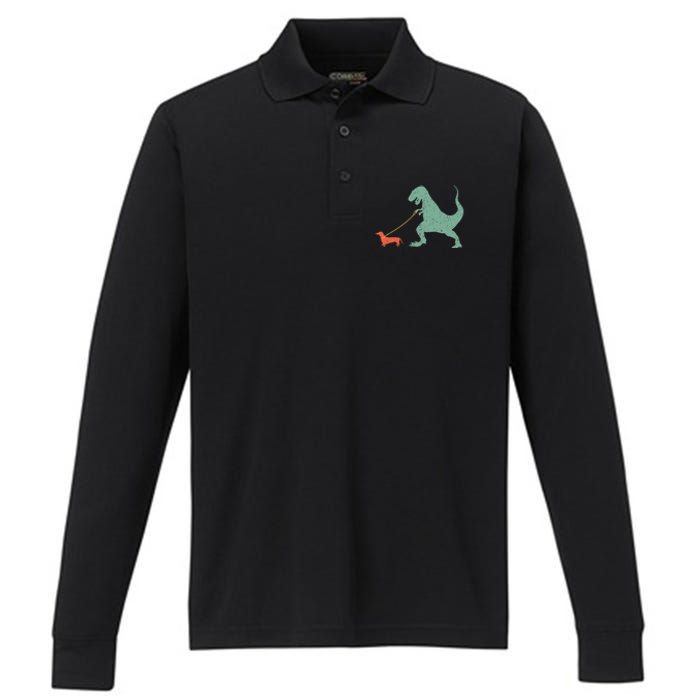 Cute Dachshund Dinosaur Funny Wiener Dog Performance Long Sleeve Polo