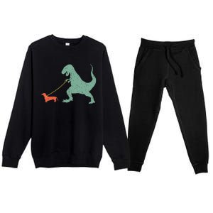 Cute Dachshund Dinosaur Funny Wiener Dog Premium Crewneck Sweatsuit Set