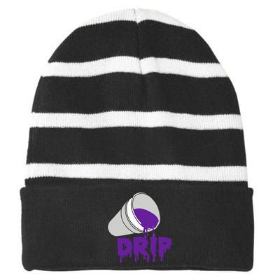 Codeine Dream Drip Purple Hip Hop Rap Social Media Striped Beanie with Solid Band