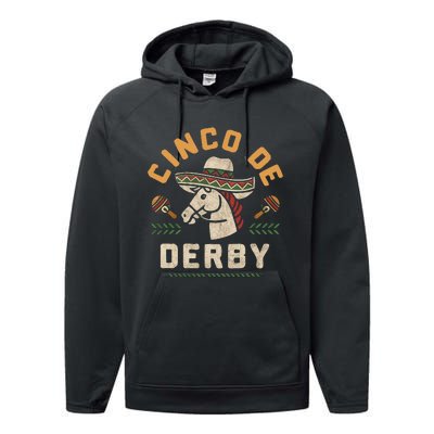 Cinco De Derby Funny Horse Racing Derby Party Sombrero Performance Fleece Hoodie