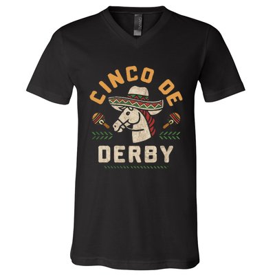 Cinco De Derby Funny Horse Racing Derby Party Sombrero V-Neck T-Shirt