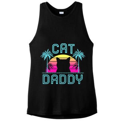 Cat Daddy Dad fathers day retro cat papa Ladies PosiCharge Tri-Blend Wicking Tank