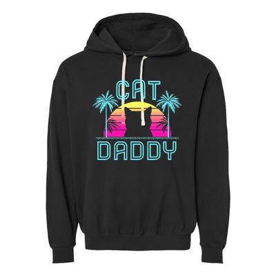 Cat Daddy Dad fathers day retro cat papa Garment-Dyed Fleece Hoodie