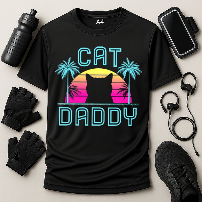 Cat Daddy Dad fathers day retro cat papa Cooling Performance Crew T-Shirt