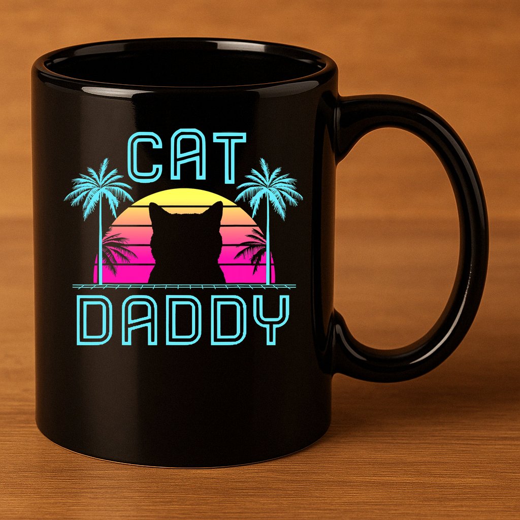 Cat Daddy Dad fathers day retro cat papa 11oz C Handle Ceramic Mug
