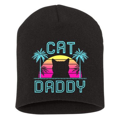 Cat Daddy Dad fathers day retro cat papa Short Acrylic Beanie