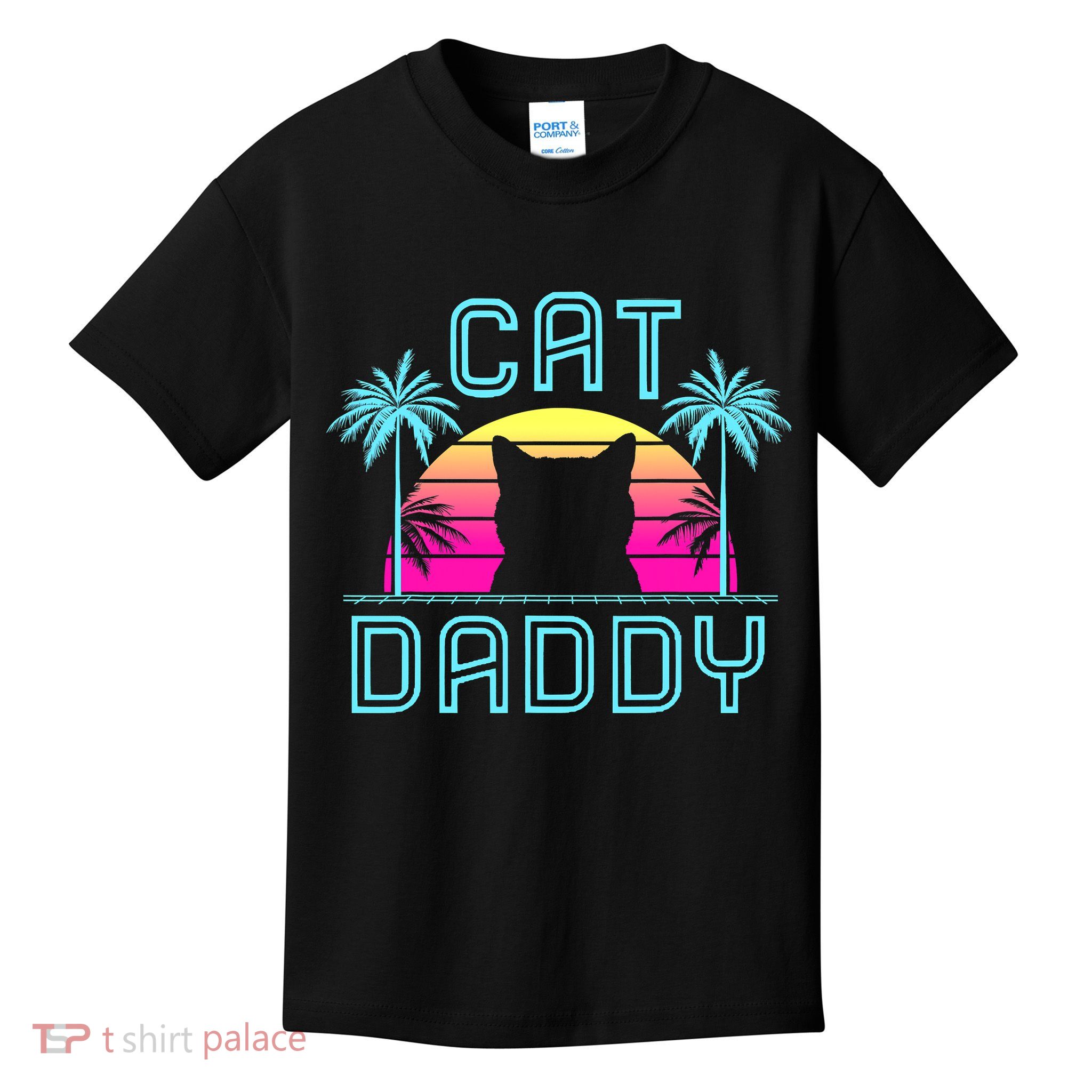 Cat Daddy Dad fathers day retro cat papa Kids T-Shirt