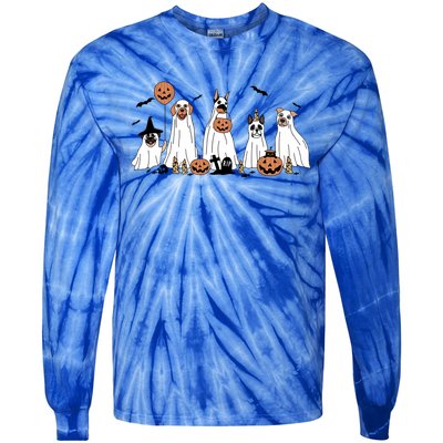 Cute Dog Dressed As Ghost Halloween Funny Boo Dog Lov Funny Gift Tie-Dye Long Sleeve Shirt