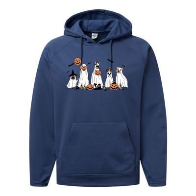 Cute Dog Dressed As Ghost Halloween Funny Boo Dog Lov Funny Gift Performance Fleece Hoodie