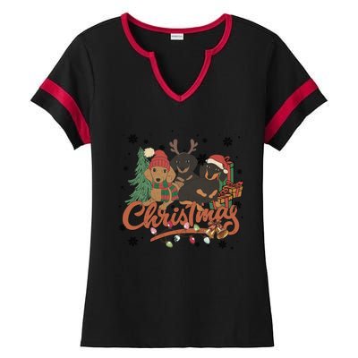 Cute Dachshund Dogs Christmas Sweater Xmas Funny Gift For Pet Dog Gift Ladies Halftime Notch Neck Tee