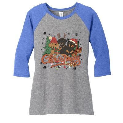 Cute Dachshund Dogs Christmas Sweater Xmas Funny Gift For Pet Dog Gift Women's Tri-Blend 3/4-Sleeve Raglan Shirt