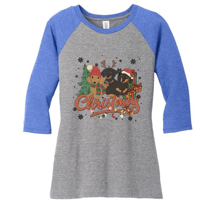 Cute Dachshund Dogs Christmas Sweater Xmas Funny Gift For Pet Dog Gift Women's Tri-Blend 3/4-Sleeve Raglan Shirt