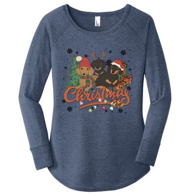 Cute Dachshund Dogs Christmas Sweater Xmas Funny Gift For Pet Dog Gift Women's Perfect Tri Tunic Long Sleeve Shirt