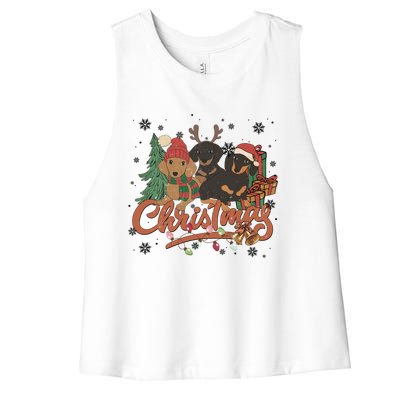 Cute Dachshund Dogs Christmas Sweater Xmas Funny Gift For Pet Dog Gift Women's Racerback Cropped Tank