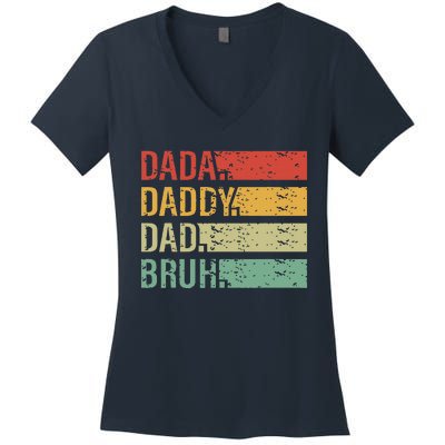 Cute Dada Daddy Dad Bruh Fathers Day Vintage Funny Father Women's V-Neck T-Shirt