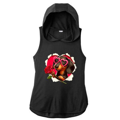 Cute Dachshund Dog Heart Glasses Lover Rose Gift For Valentines Day Ladies PosiCharge Tri-Blend Wicking Draft Hoodie Tank