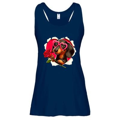 Cute Dachshund Dog Heart Glasses Lover Rose Gift For Valentines Day Ladies Essential Flowy Tank