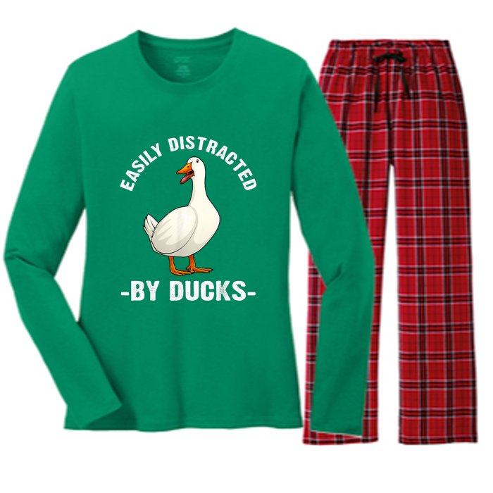 Cute Duck Design Aquatic Bird Duck Lovers Women's Long Sleeve Flannel Pajama Set 