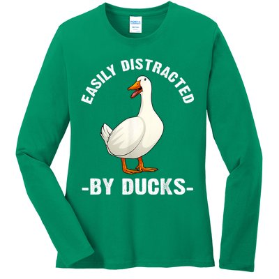 Cute Duck Design Aquatic Bird Duck Lovers Ladies Long Sleeve Shirt