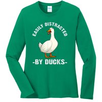 Cute Duck Design Aquatic Bird Duck Lovers Ladies Long Sleeve Shirt