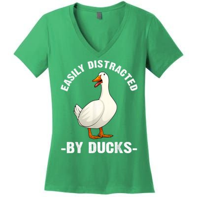 Cute Duck Design Aquatic Bird Duck Lovers Women's V-Neck T-Shirt