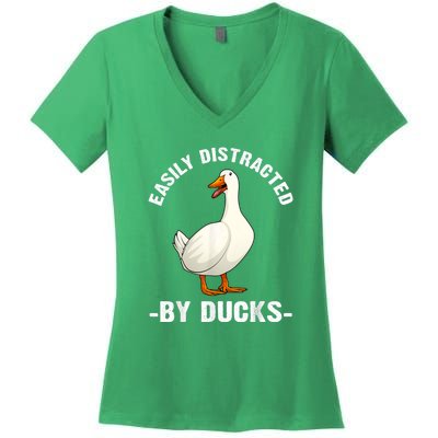 Cute Duck Design Aquatic Bird Duck Lovers Women's V-Neck T-Shirt