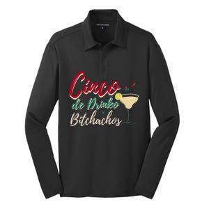 Cinco De Drinko Bitchachos Funny Cinco De Mayo Drinking Silk Touch Performance Long Sleeve Polo