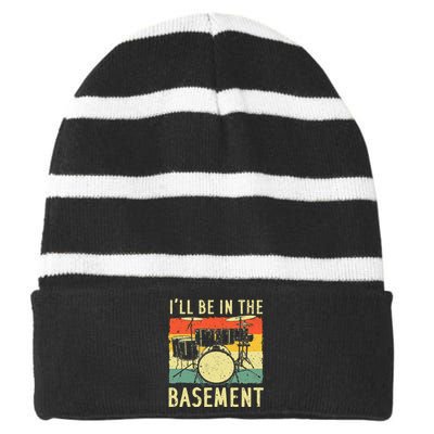 Cool Drumming Design For Drum Set Drumming Striped Beanie with Solid Band