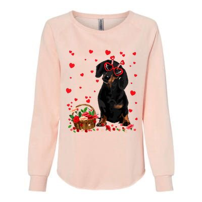 Cute Dachshund Dog Valentines Day Gifts Puppy Heart Flowers Womens California Wash Sweatshirt