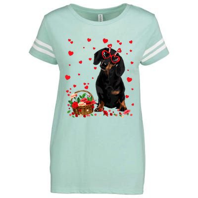 Cute Dachshund Dog Valentines Day Gifts Puppy Heart Flowers Enza Ladies Jersey Football T-Shirt